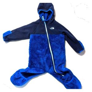 North Face Oso fleece hooded bodysuit 12m-18m blue